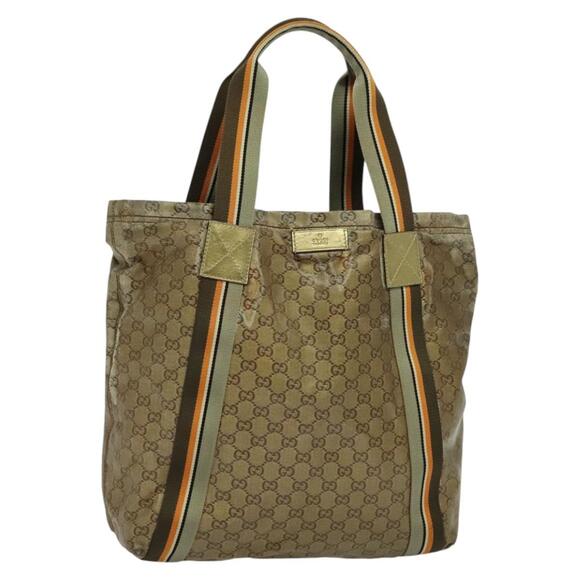 GUCCI GG Crystal Sherry Line Tote Bag Gold Gray Brown - Picture 1 of 16